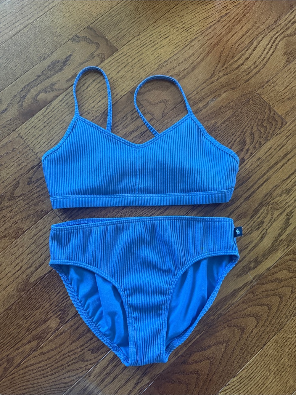 abercrombie kids Blue Ribbed Two-Piece Swim Set size 11/12
